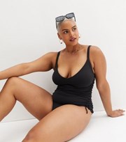 New Look Curves Black Textured Ruched Side Swimsuit